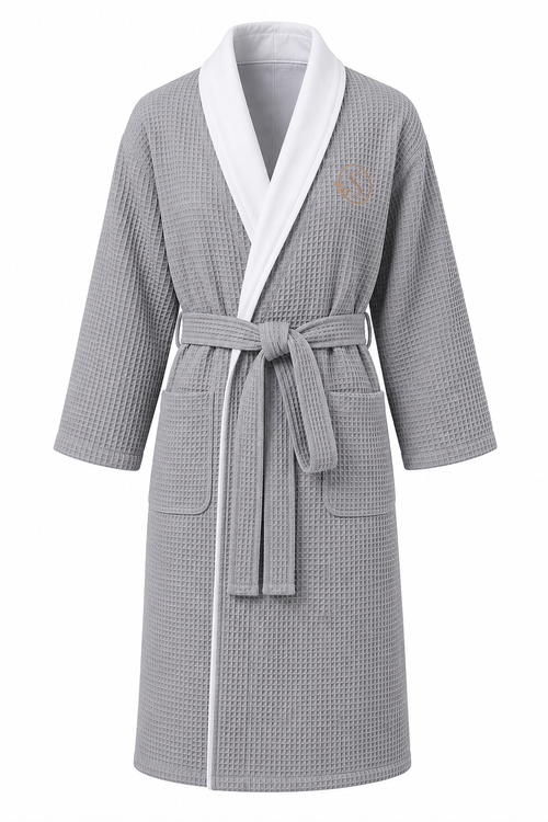 Premium double-layer cotton bathrobe in Charcoal Grey - Serene Comfort Australia
