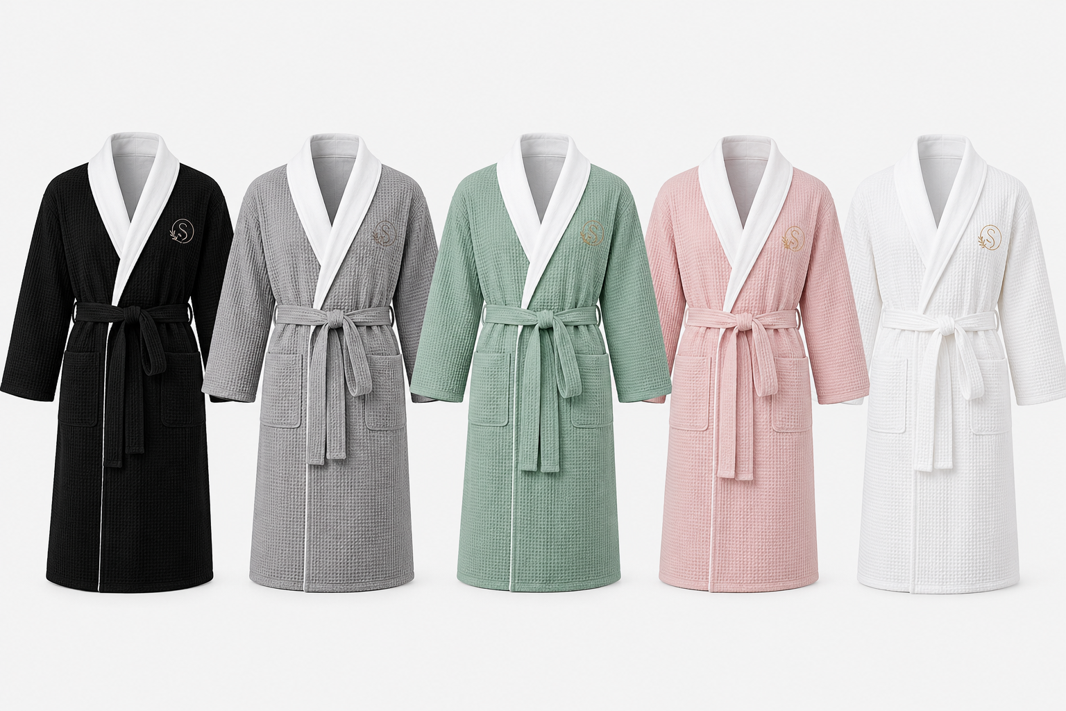 Serene Comfort luxury bathrobe collection, five colours, cotton waffle bathrobe