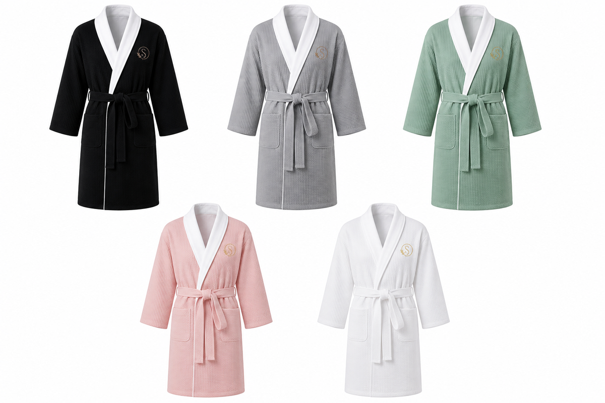 Serene Comfort cotton bathrobe colour collection grid, his and hers robes